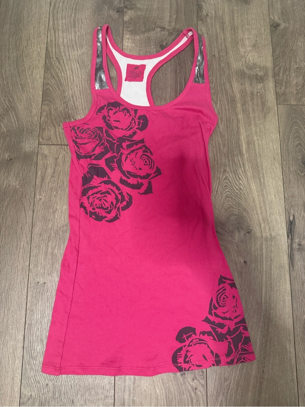 Nollie Pink Racerback Tank with Black Rose Motif